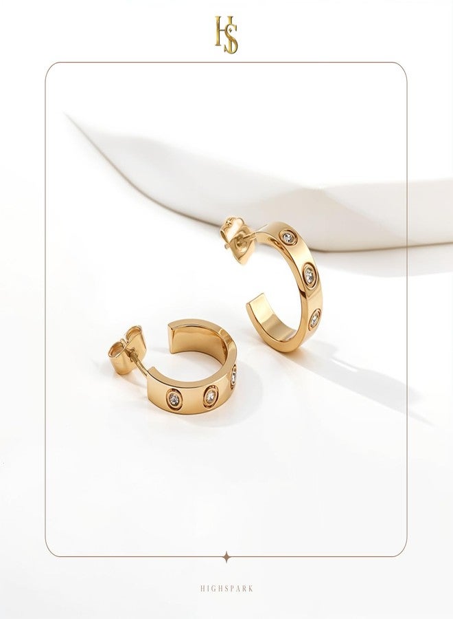 HighSpark Studded Love Earrings for Women | Gold Hoop Earrings Style Stainless Steel Studded Earrings | Lovely Gift - Image 5